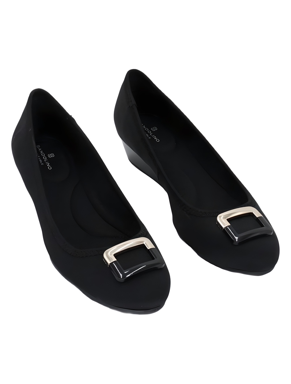 Bandolino Womens Tad Black Textile Low 1.5" Wedge Pumps Gold Buckle Size 8.5M